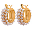 Brinco Cravejado de Perolas Folheado a Ouro 18k